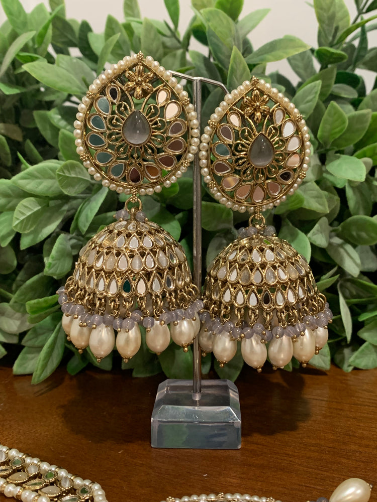 Mirror jhumki with oversize Tikka Nasima