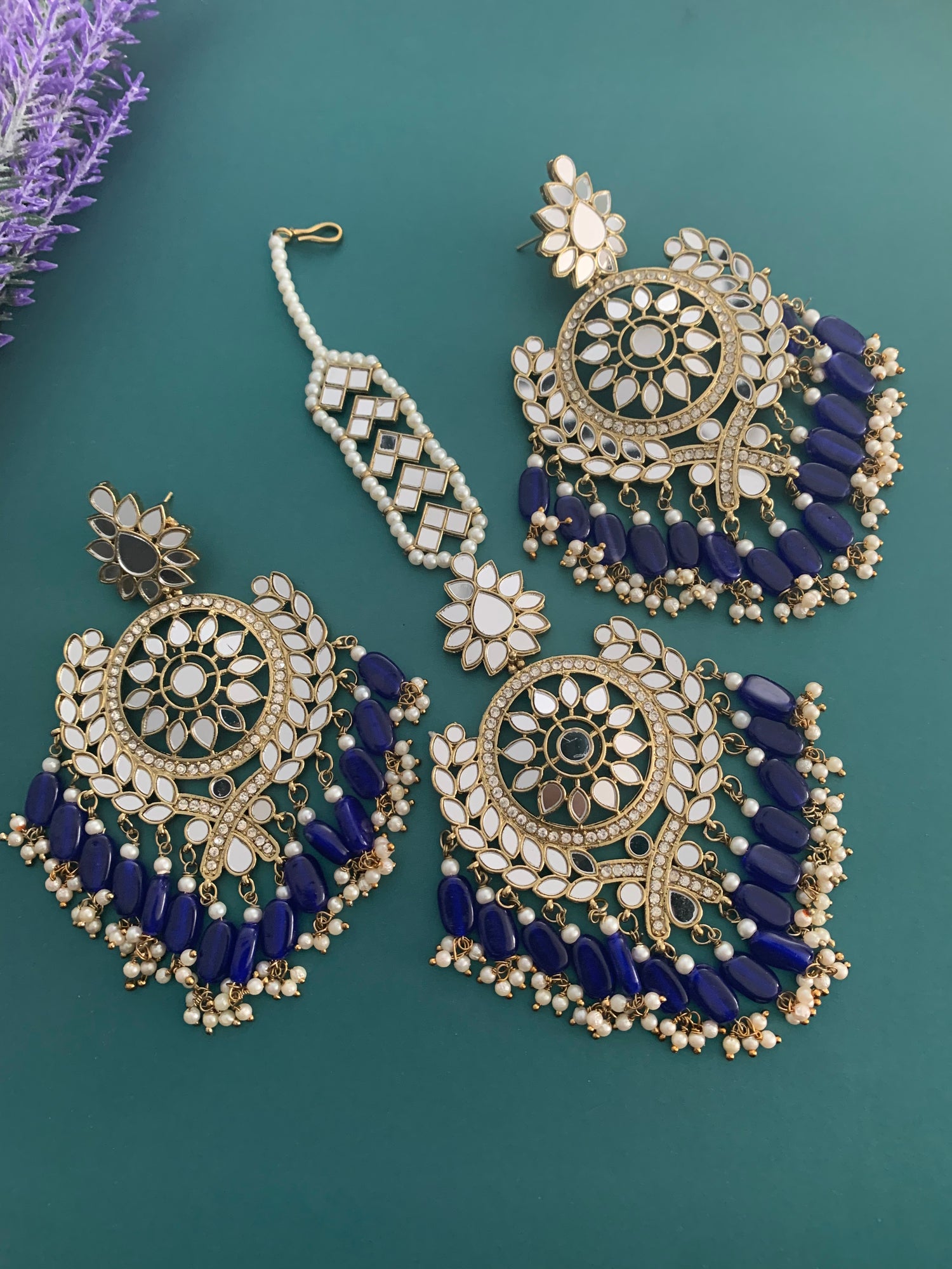 Mehru Mirror earring tikka set