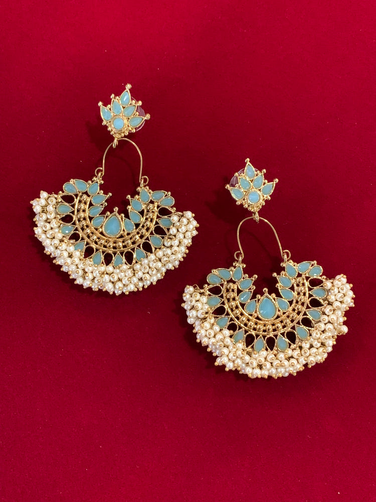 Kundan chandbali Blossom in pale blue / Aqua