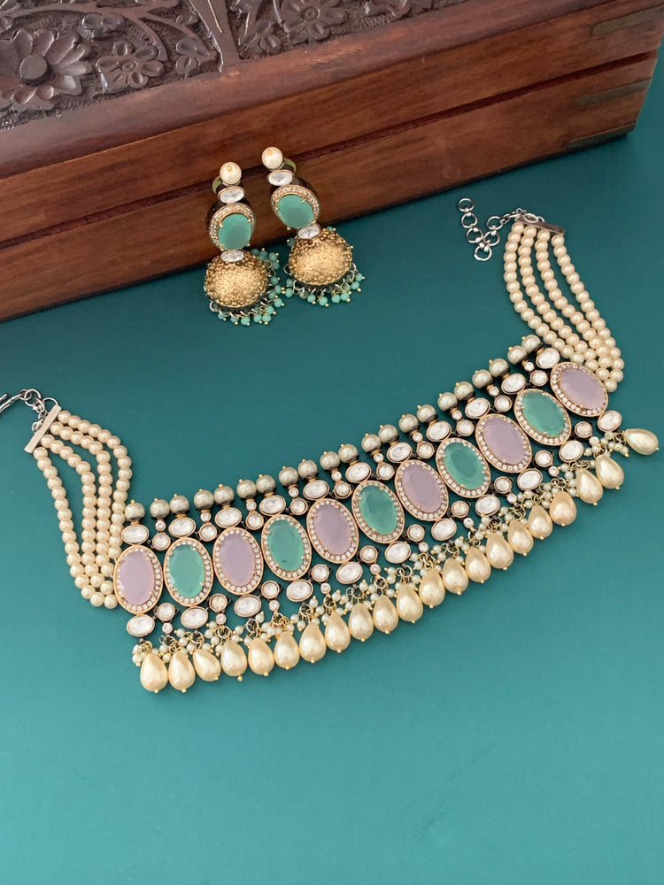 Amrapali inspired uncut kundan American diamond choker set.