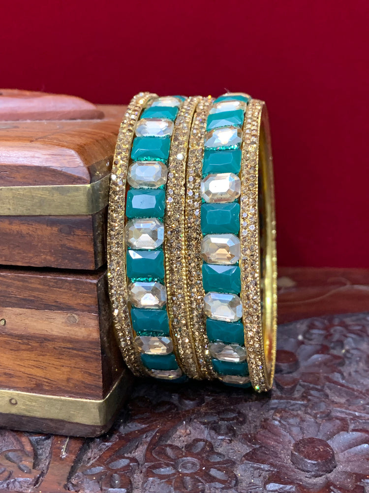 Teal green Rhinestone bangle with monalisa stone and crystal work