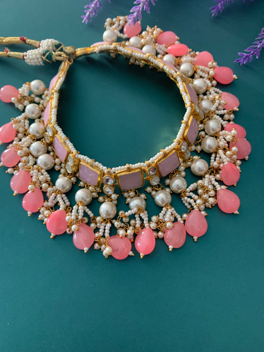 Liana pachi kundan choker in pink