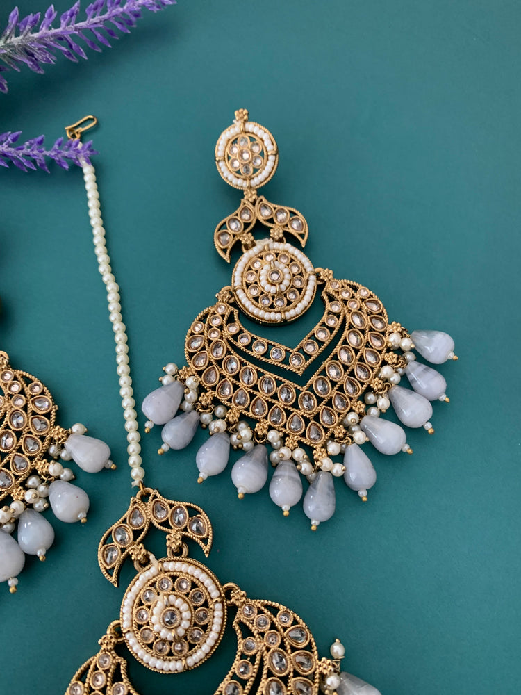 Medium to oversize polki earring tikka set