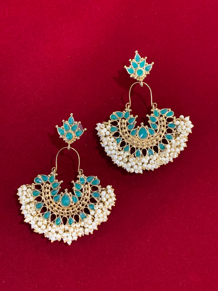 Kundan chandbali Blossom in teal green