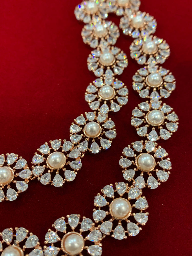 American diamond rose gold mala set pearl details