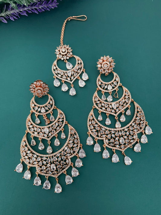 American diamond chandbali with Tikka