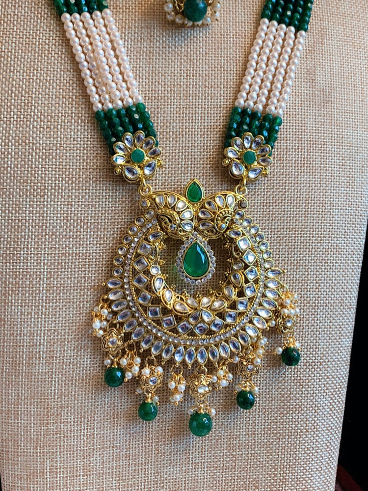 Kundan mala with Glass beads emerald green