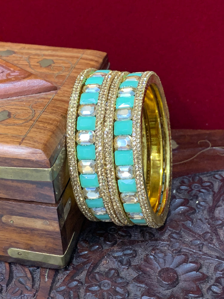 Mint green Rhinestone bangle with monalisa stone and crystal work