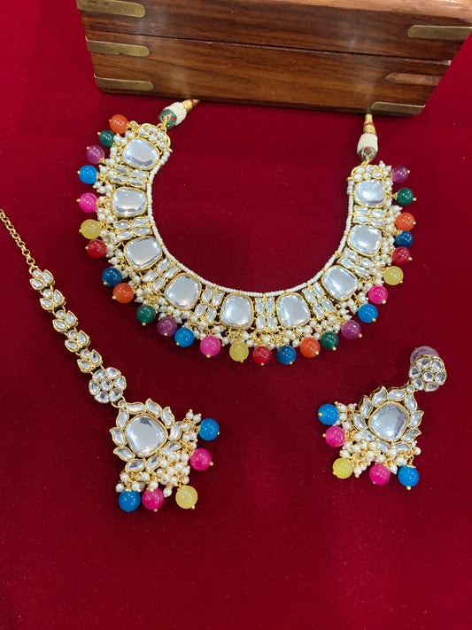 Kundan necklace set in Multi