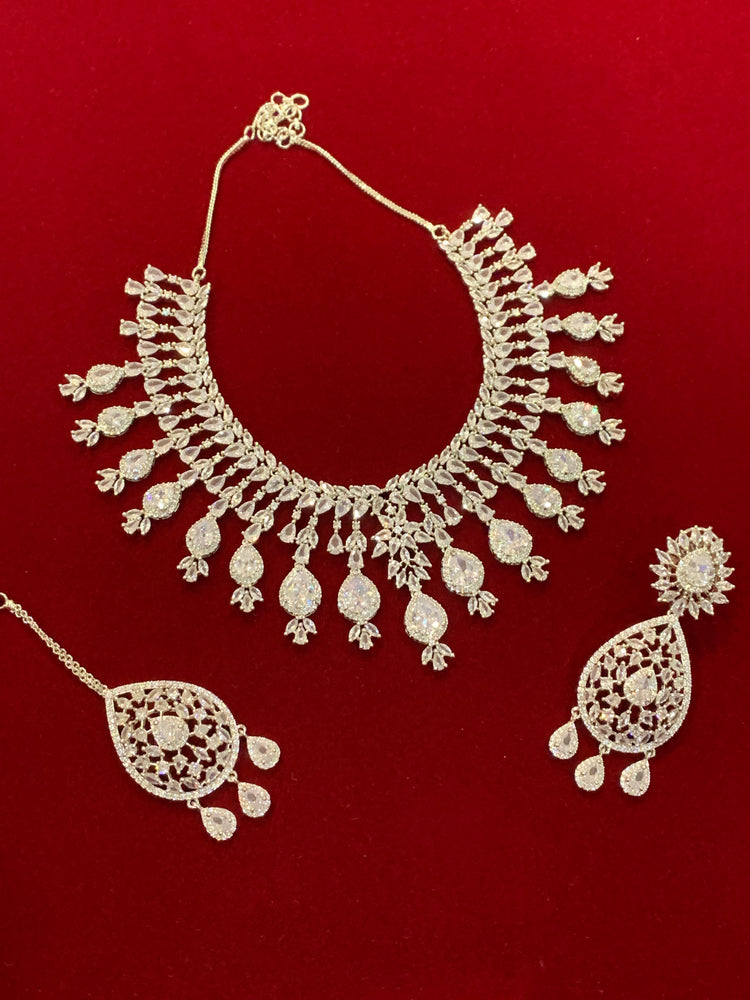 American diamond silver  necklace set