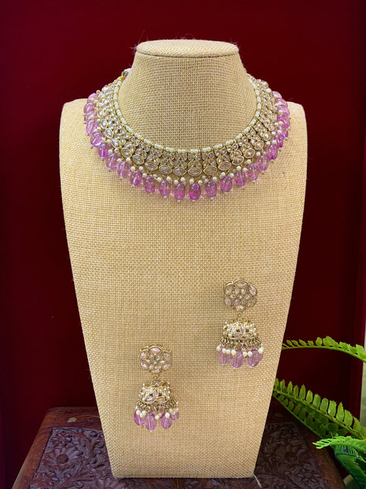 Reverse polki necklace with matching jhumki tikka