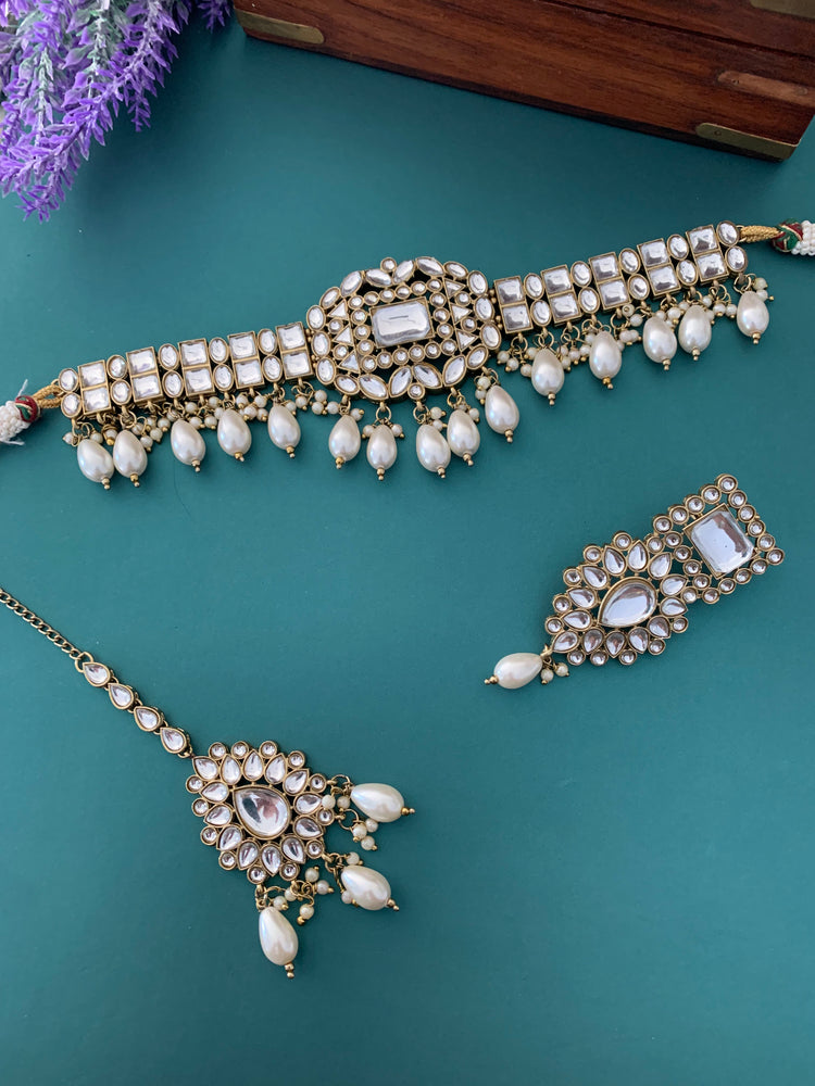 Sadiya kundan choker set in white