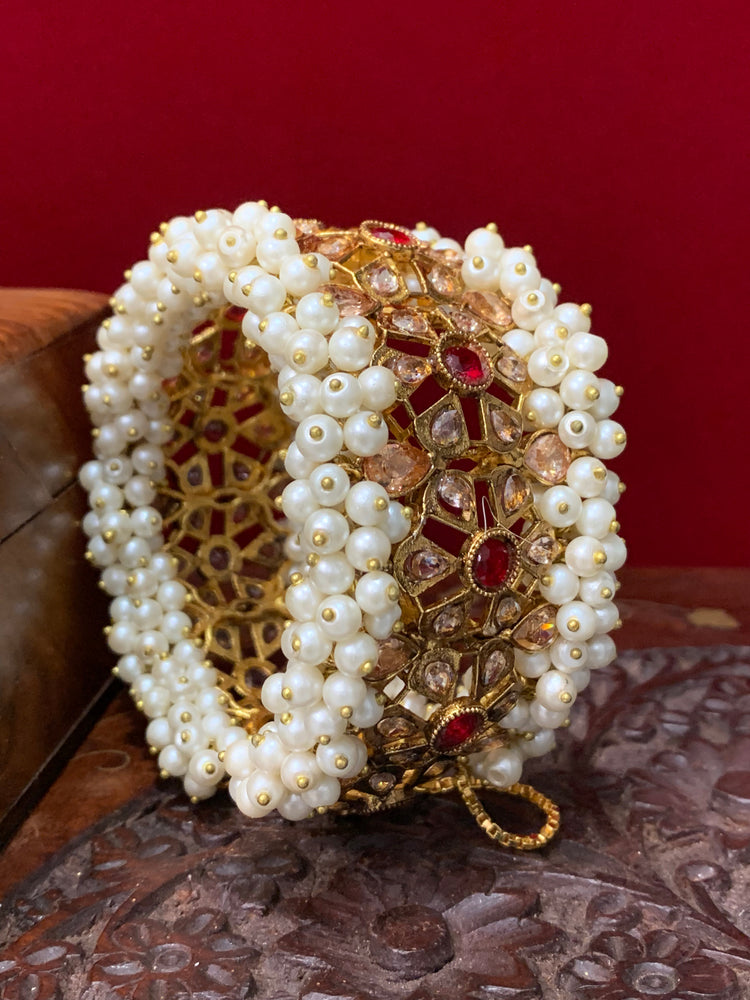 Original Pakistani bangle/ bracelet with pearl details and zircon stone