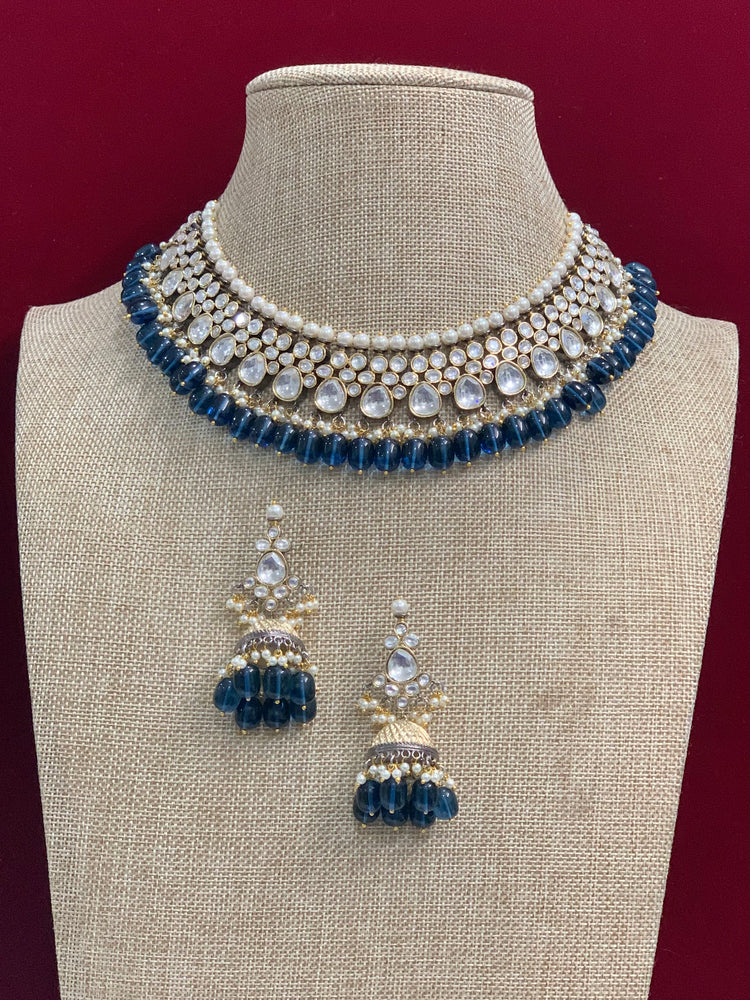 Raven uncut kundan necklace In Navy blue