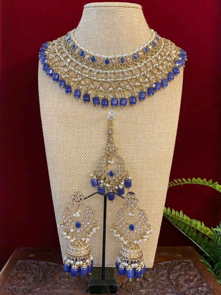 Tylor Reverse polki semi bridal necklace with matching jhumki tikka