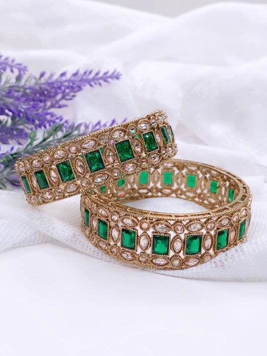 Nahar reverse polki bangle in emerald green