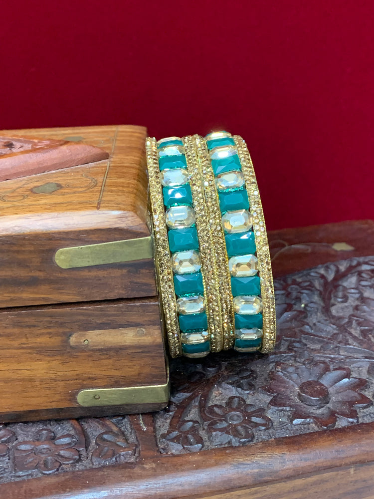 Teal green Rhinestone bangle with monalisa stone and crystal work