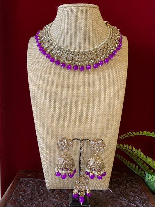 Reverse polki necklace with matching jhumki tikka