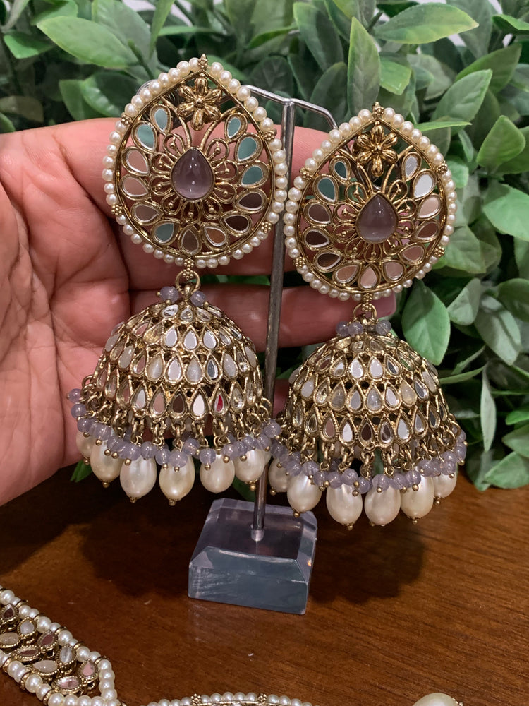 Mirror jhumki with oversize Tikka Nasima