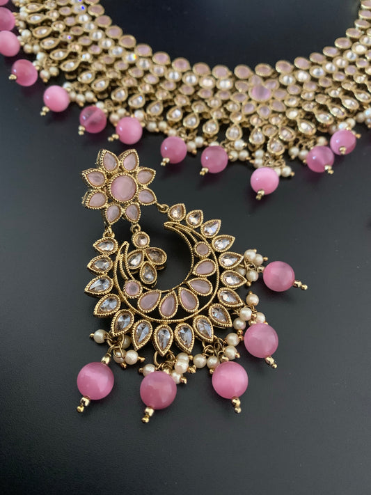 Suhana polki necklace in baby pink