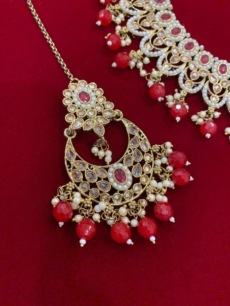 Polki necklace tabu in tomato red