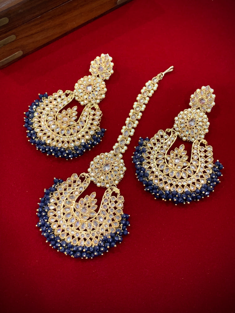 Polki chandbali style earring Tikka royal blue / navy blue Lola