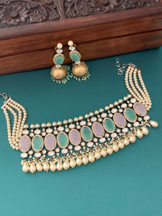 Amrapali inspired uncut kundan American diamond choker set.